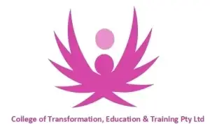 Pink logo with abstract figures