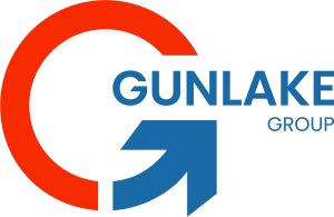 Colorful logo with text and arrow