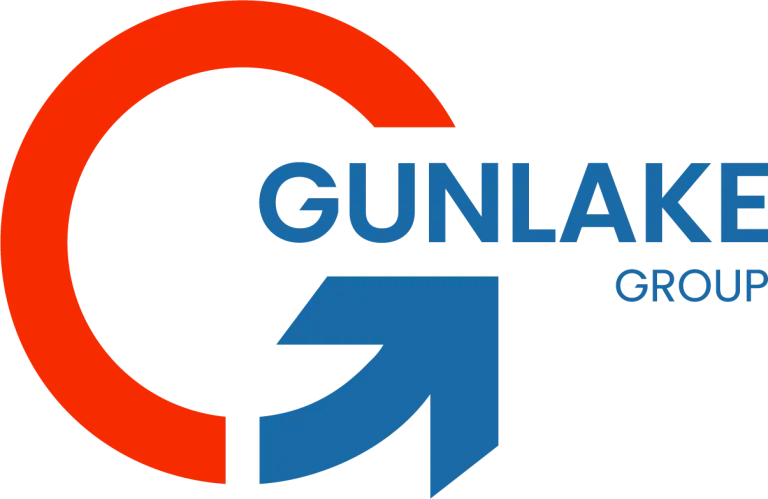 Colorful logo with text and arrow