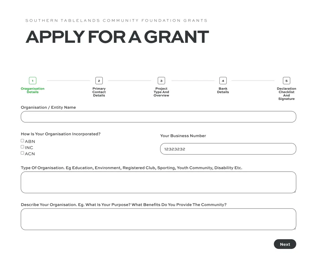 Grant application form for community projects