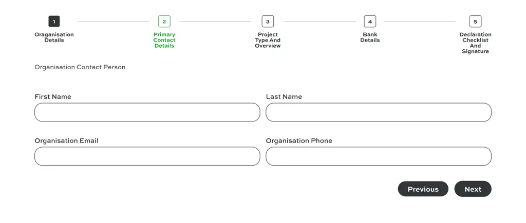 Grant application contact information form